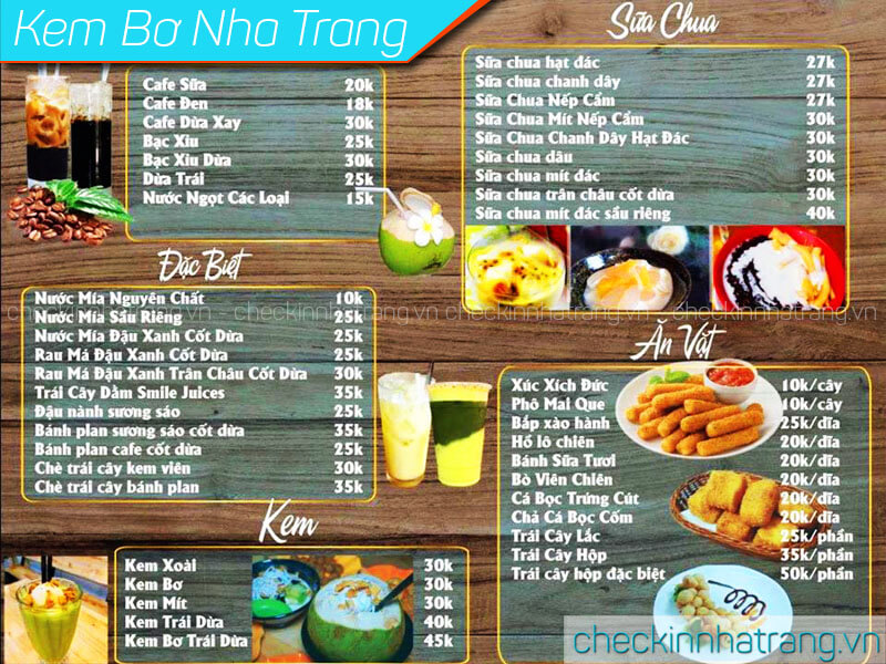 Kem bơ Nha Trang menu Smile Juices